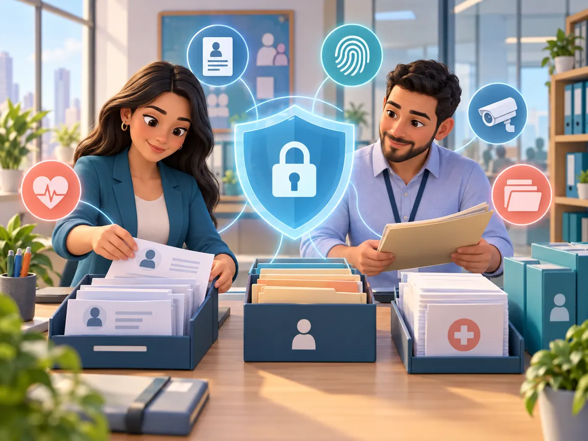 Datos personales de los trabajadores: qué cambia para RRHH con la Ley 21.719 1 Equipo de Recursos Humanos protegiendo datos personales de trabajadores